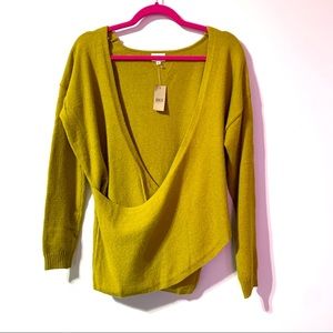 BKE Buckle Women’s Faux Wrap Sweater S Small Gold Olive Mustard Long Sleeve NWT